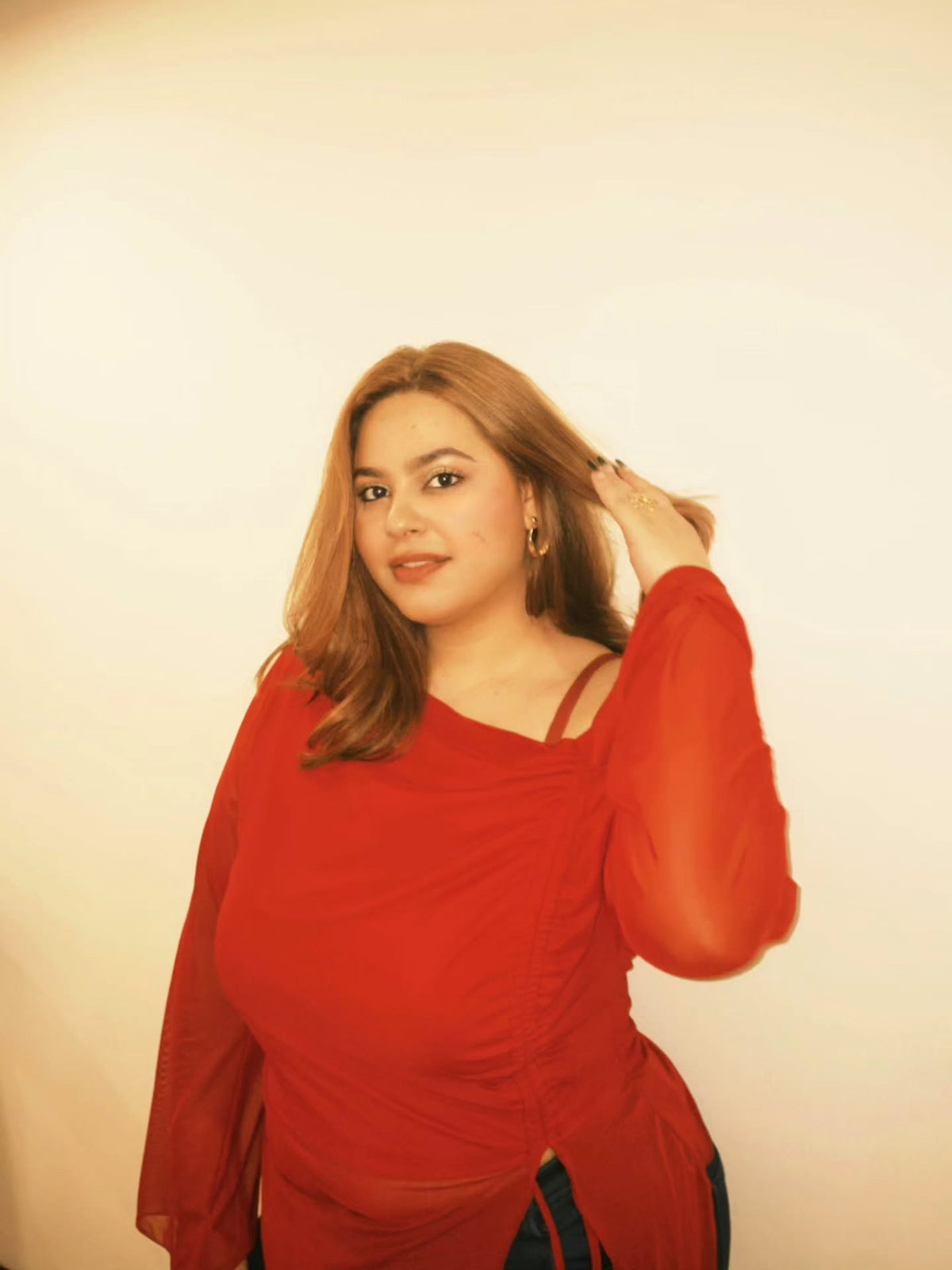 Customer photo 3 of Mesh Drawstring Side Top Curve & Plus in Dark Red