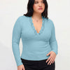 Solid V Neck Long Sleeve Lace Top Curve and Plus in Powder Blue