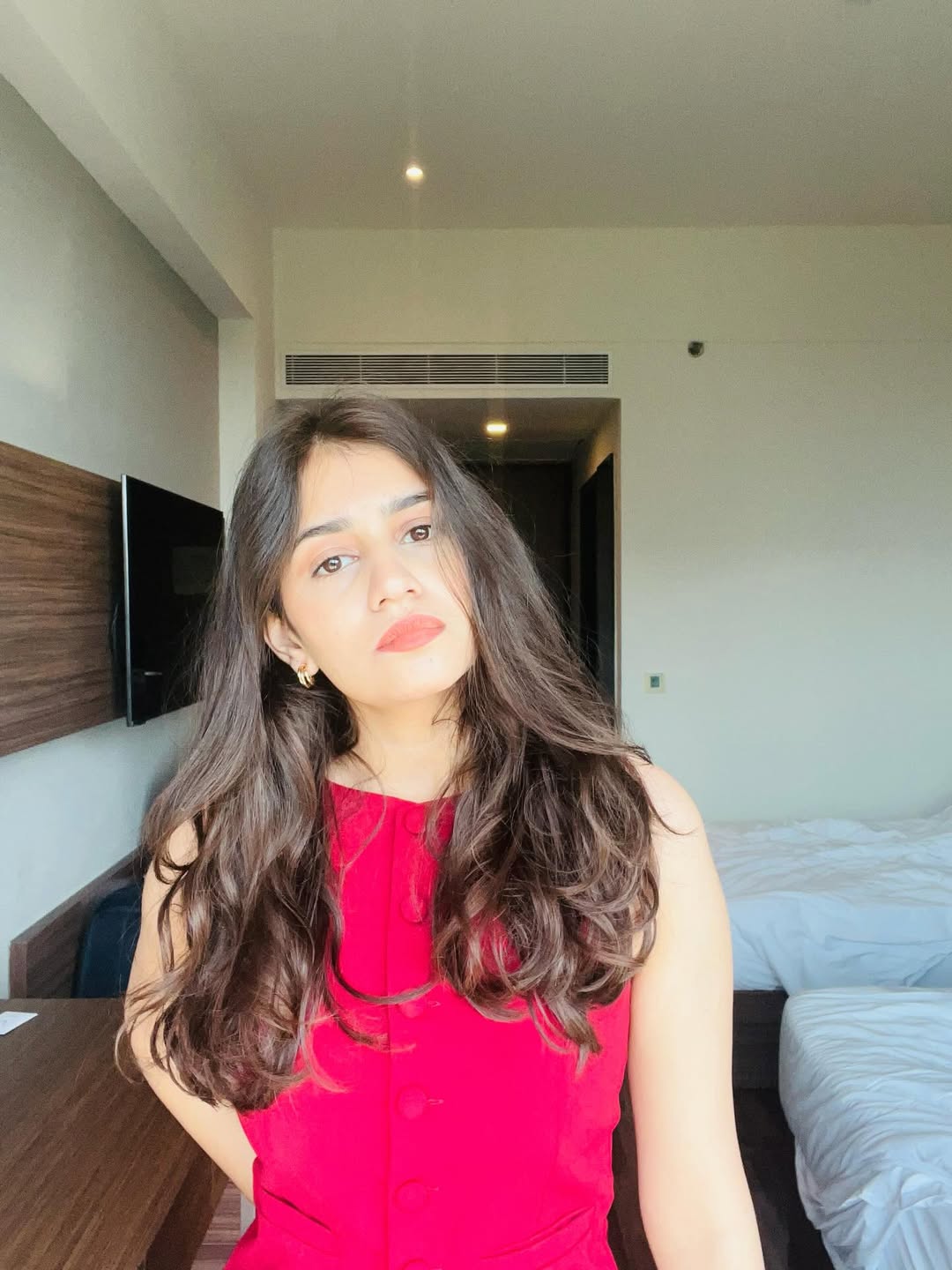 Customer photo 1 of Party Button Front Sleeveless Vest Top in Red