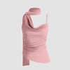 Front view of Light pink fitted women’s top with spaghetti straps and scarf-style drape detail, designed for a stylish party or evening wear look.