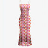 Party Square Neck Slim Fit Mermaid Floral Sleeveless Midi in Pink Front View for Women | Littlebox India