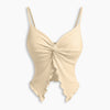Party V Neck Ruched Sleeveless Flared Hem Top in Apricot Front View for Women | Littlebox India