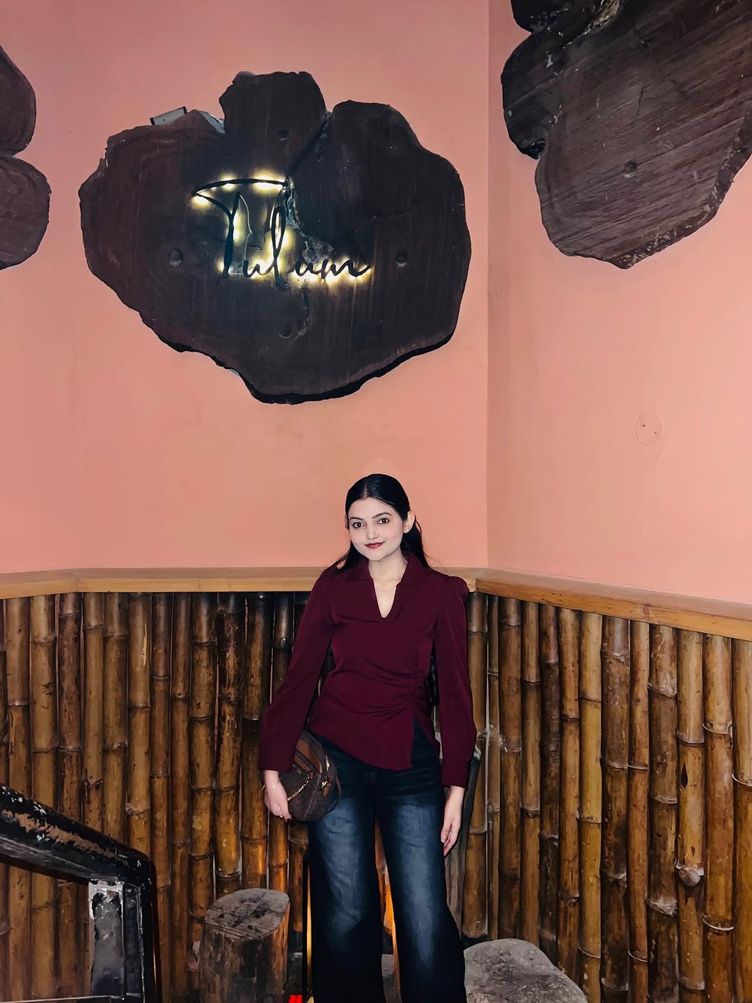 Customer photo 2 of Party V Neck Wrap Style Long Sleeve Top in Maroon