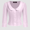 Peter Pan Collar Button Full Sleeve Shirt in Baby Pink Front View for Women | Littlebox India