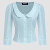 Peter Pan Collar Button Full Sleeve Shirt in Sky Blue Front View for Women | Littlebox India