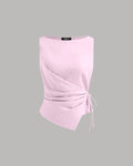 Pink Asymmetrical Ruched Side Tie Sleeveless Top