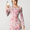 Pink Floral Full Sleeve Bodycon Mini Dress Front View for Women | Littlebox India