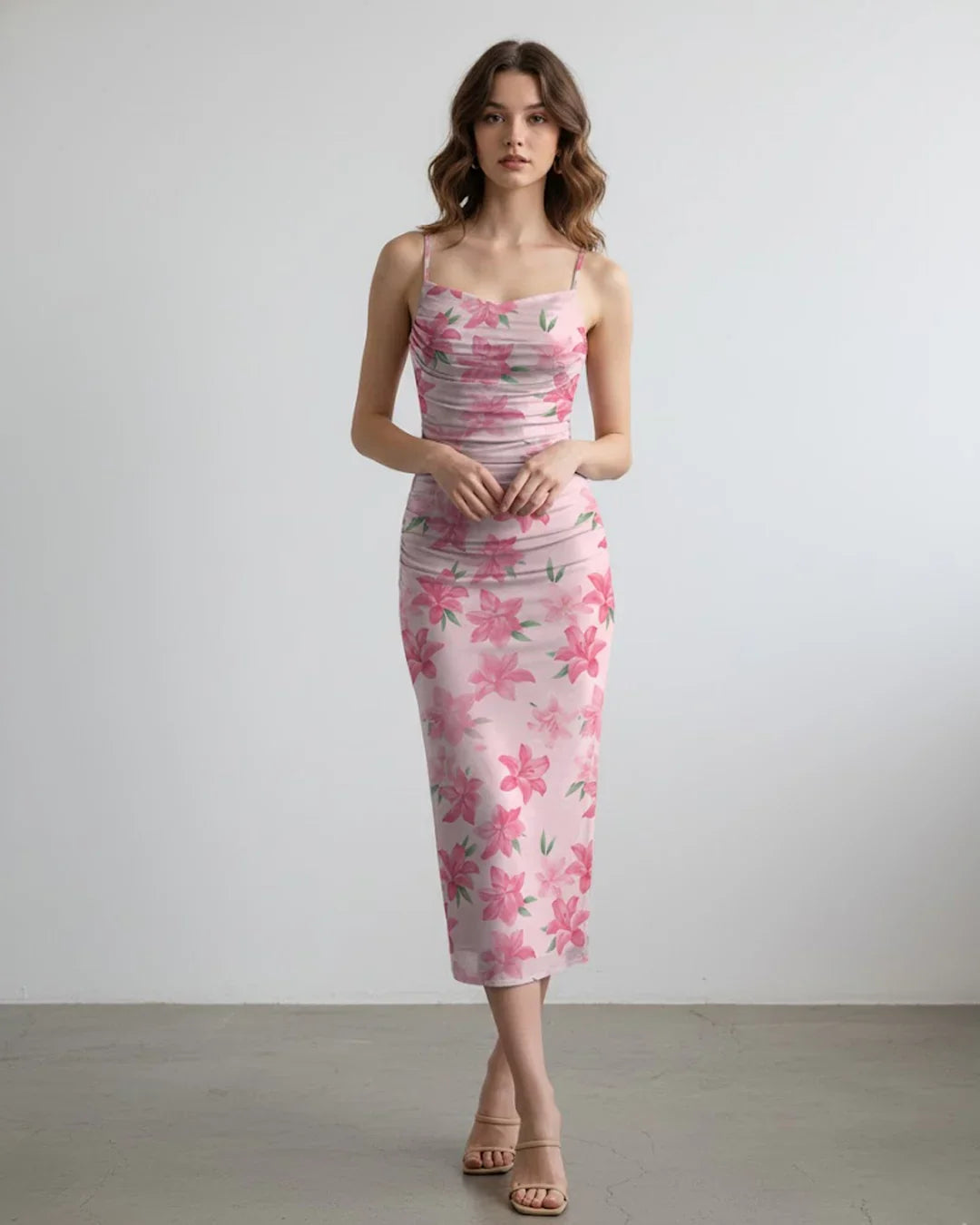 Floral Body Fit with Spaghetti Straps Midi Dress - Littlebox India Floral Body Fit with Spaghetti Straps Midi Dress - Littlebox India