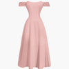 Pink Off the Shoulder Cinched Waist Midi Dress Front View for Women | Littlebox India