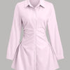 Pink Ruched Shirt Dress with Long Sleeves