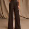 Pleated High Waisted Wide Leg Trousers in Coco On Model For Women | Littlebox India