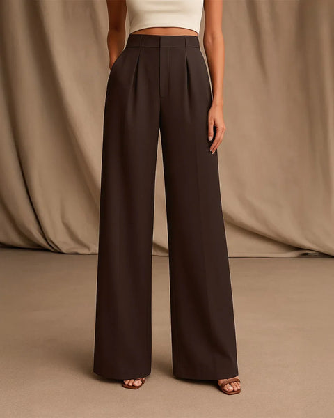 Pleated High Waisted Wide Leg Trousers in Coco On Model For Women | Littlebox India