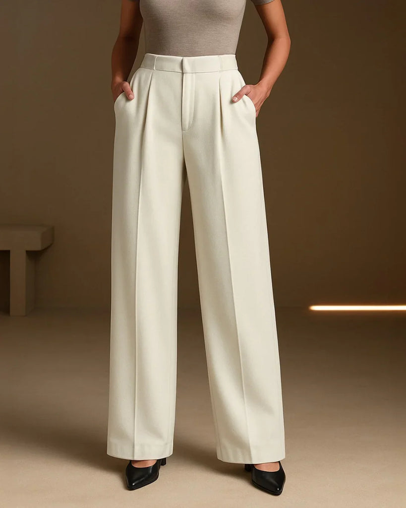 High Waisted Wide Leg Trousers in White - Littlebox India