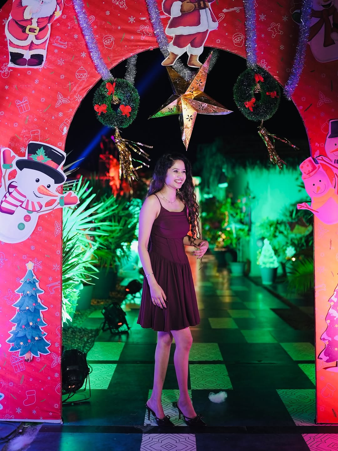 Customer photo 2 of Pleated Waist Cami Short Dress In Maroon