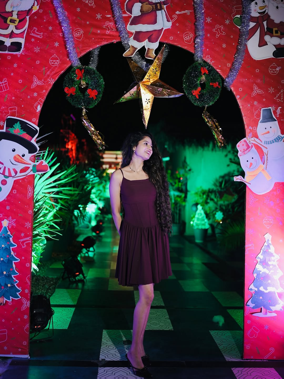 Customer photo 3 of Pleated Waist Cami Short Dress In Maroon