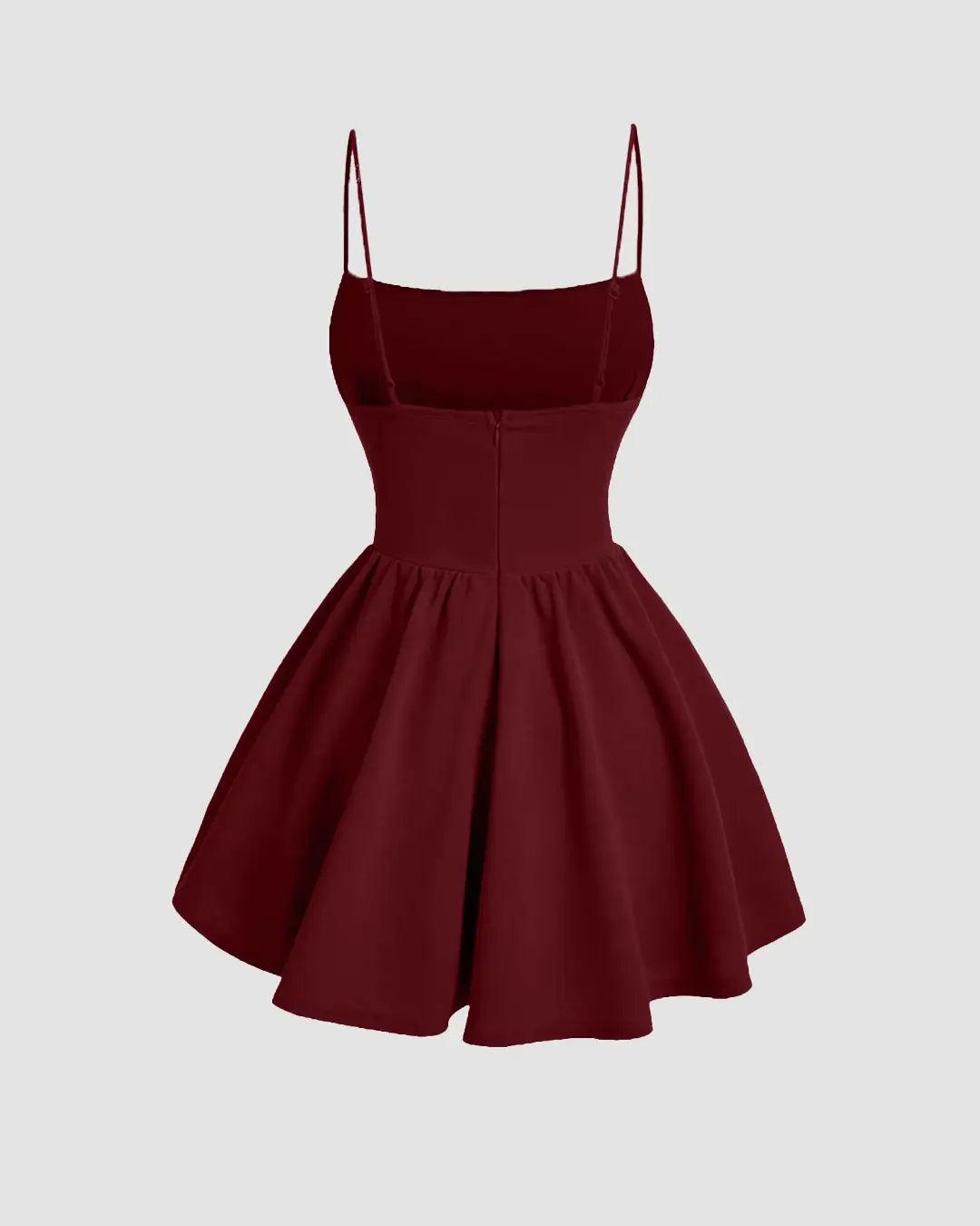short a dress Pleated Waist Cami Short Dress In Maroon