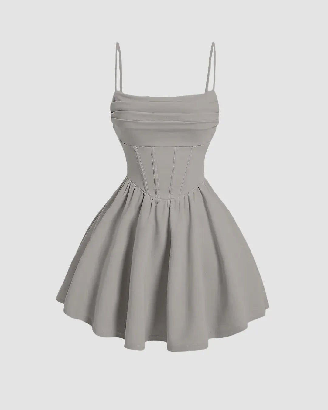Pleated Waist Cami Short Dress In Mouse Color - Littlebox
