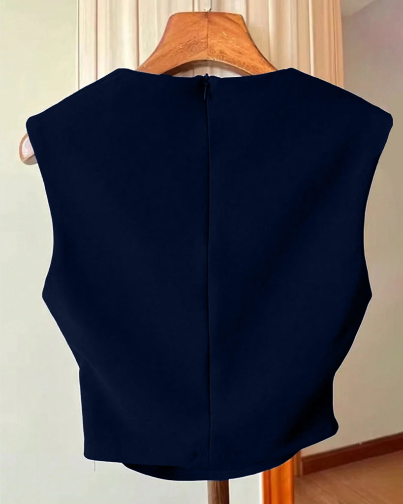 Pleated Waist Zip Back Sleeveless Tank Top in Blue- Littlebox India