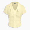 Polo V-neck Ruched Short Sleeve Shirt in Vanilla Front View for Women | Littlebox India