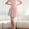 Powder Pink Cap Sleeve Flared Mini Dress Front View for Women | Littlebox India