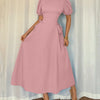Powder Pink Puff Sleeve A-Line Midi Dress Front View for Women | Littlebox India