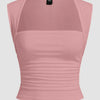 Powder Pink Square Neck Ruched Crop Top Front View For Women | Littlebox India