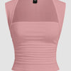 Powder Pink Square Neck Ruched Crop Top