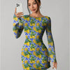 Printed Full Sleeve Bodycon Mini Dress Front View for Women | Littlebox India