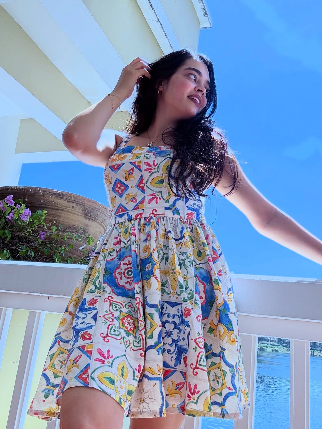 Customer photo 3 of Printed Tie-Up Strap Fit and Flare Mini Dress