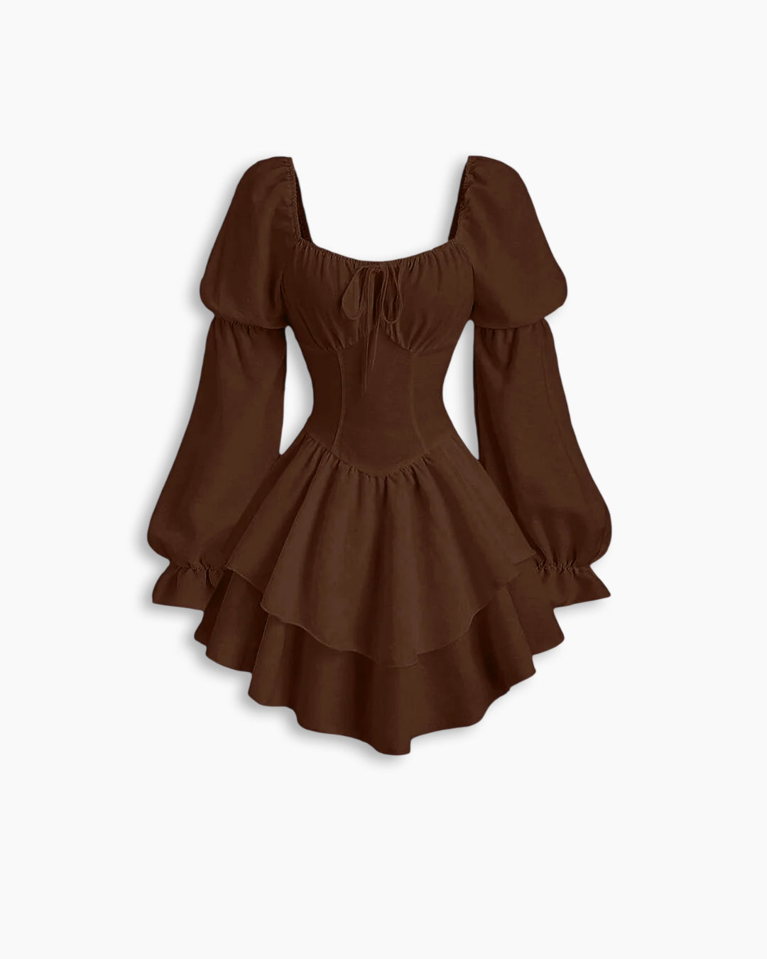 brown bell sleeve dress Puff Full Layered Princess Mini in Chocolate Brown- Littlebox India Color:stormy Elegant Gold-tipped Black Mary style:Linen
