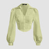 Puff Sleeve Collared Button Down Shirt in Herbal