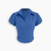 Puff Sleeve Crop Top in Blue Front View for Women | Littlebox India