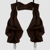 Puff Sleeve Front Slit Crop Top in Chocolate Front View For Women | Littlebox India