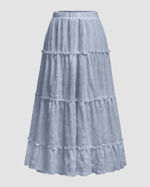 Retro Casual High Waist Solid Long Ankle Pleated Skirt In Blue Front View for Women | Littlebox India