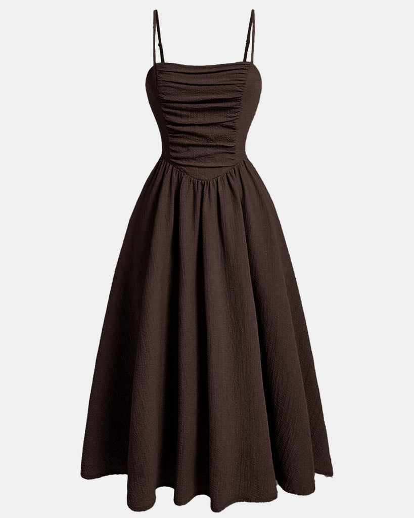 Retro Spaghetti Strap Chocolate Brown Dress