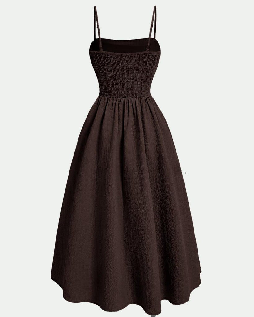 Vintage Retro Spaghetti Strap Chocolate Brown Dress – Littlebox India