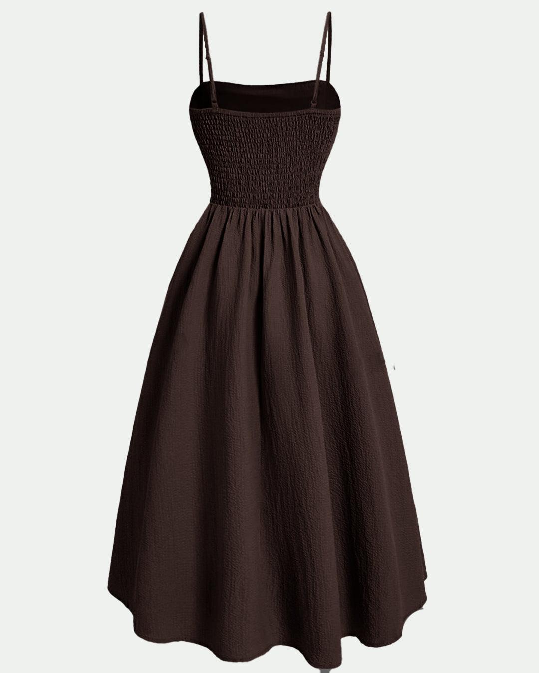 Retro Spaghetti Strap Chocolate Brown Dress - Littlebox India