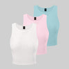 Solid color ribbed tank top in light blue and pastel pink, perfect for layering with soft, breathable fabric