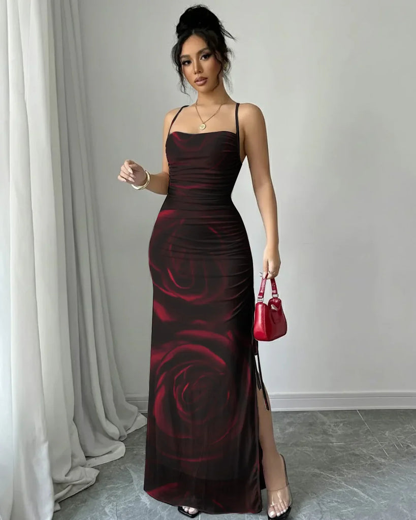 Rose Floral Print Sleeveless Bodycon Maxi Dress Littlebox India Rose Floral Print Sleeveless Bodycon Maxi Dress Littlebox India