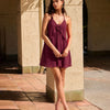 Rosette Detail Halter Neck Backless Mini Dress in Wine Maroon Front View for Women | Littlebox India