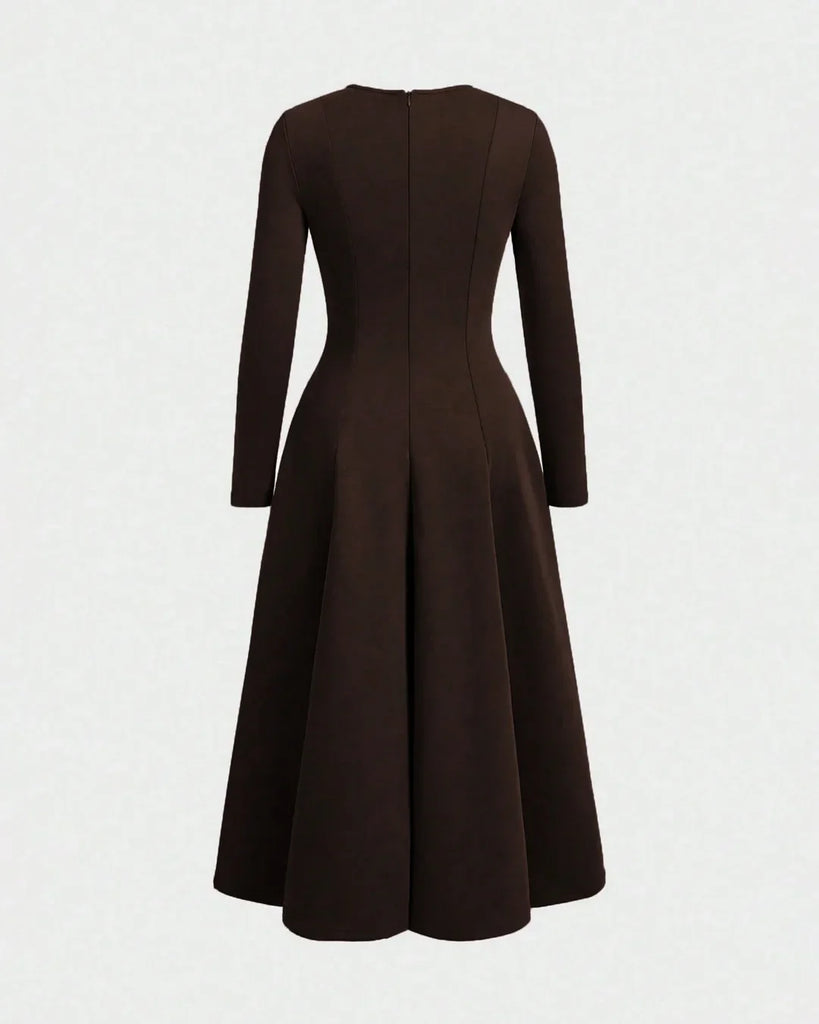 Brown Round Neck Fit & Flare Midi Dress – Littlebox India