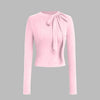 Round Neckline Knotted Long Sleeve Top In Baby Pink Front View For Women | Littlebox India
