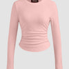 Round Neckline Ruched Long Sleeve Top in Rose Front View for Women | Littlebox India
