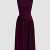 Round Neckline Ruffle Ruched Lace Up Midi Dress Curve & Plus in Maroon Front View for Women | Littlebox India