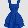 Ruched Bust Button-Down Tiered Mini Dress in Royal Blue Front View for Women | Littlebox India