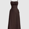 Ruched Bust Lace Up Side Spaghetti Straps Coco Brown Cami Dress Front View for Women | Littlebox India