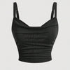 Ruched Cowl Neck Cami Top in Black Front View for Women | Littlebox India