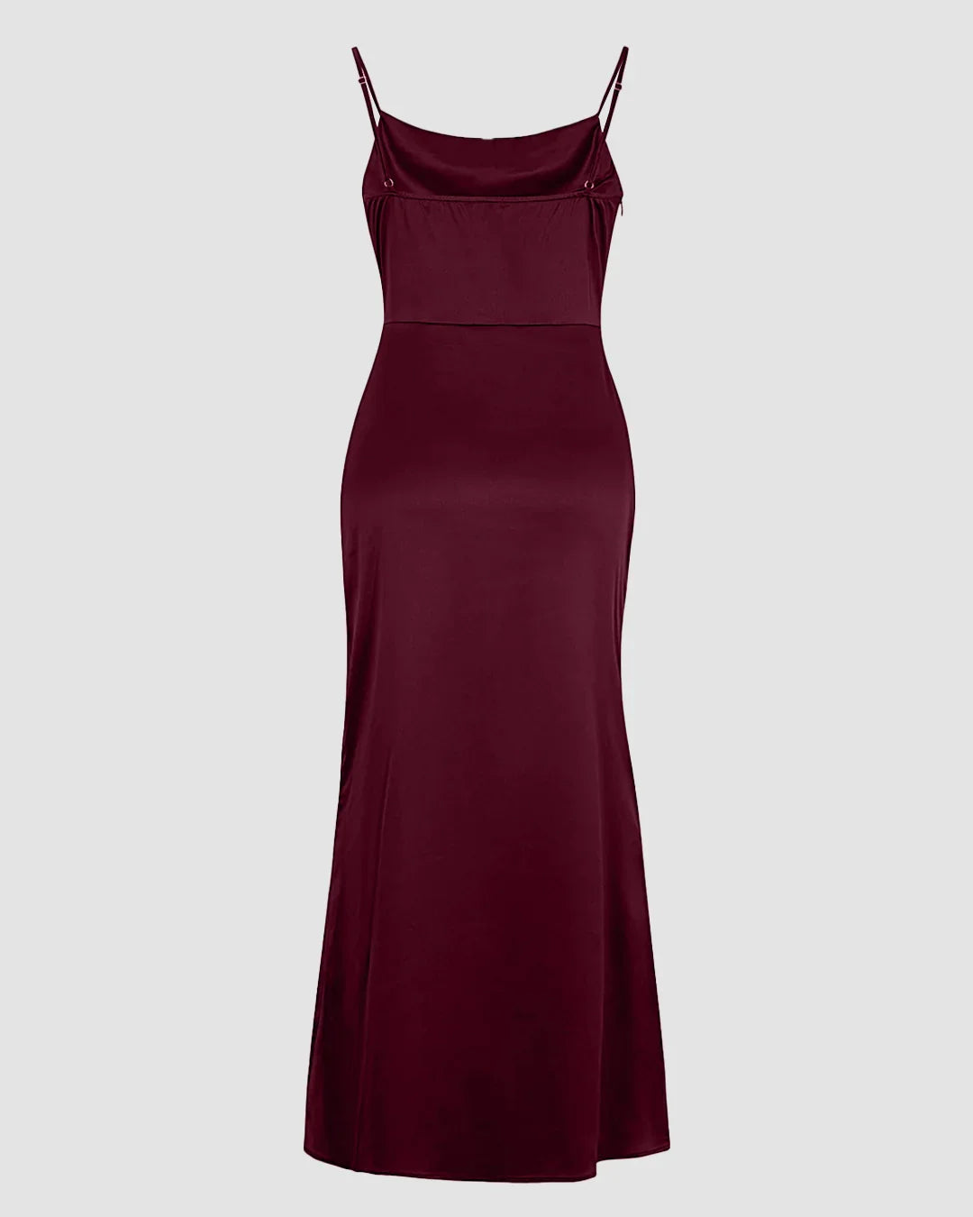 Ruched Cowl Neck Maxi Dress in Maroon