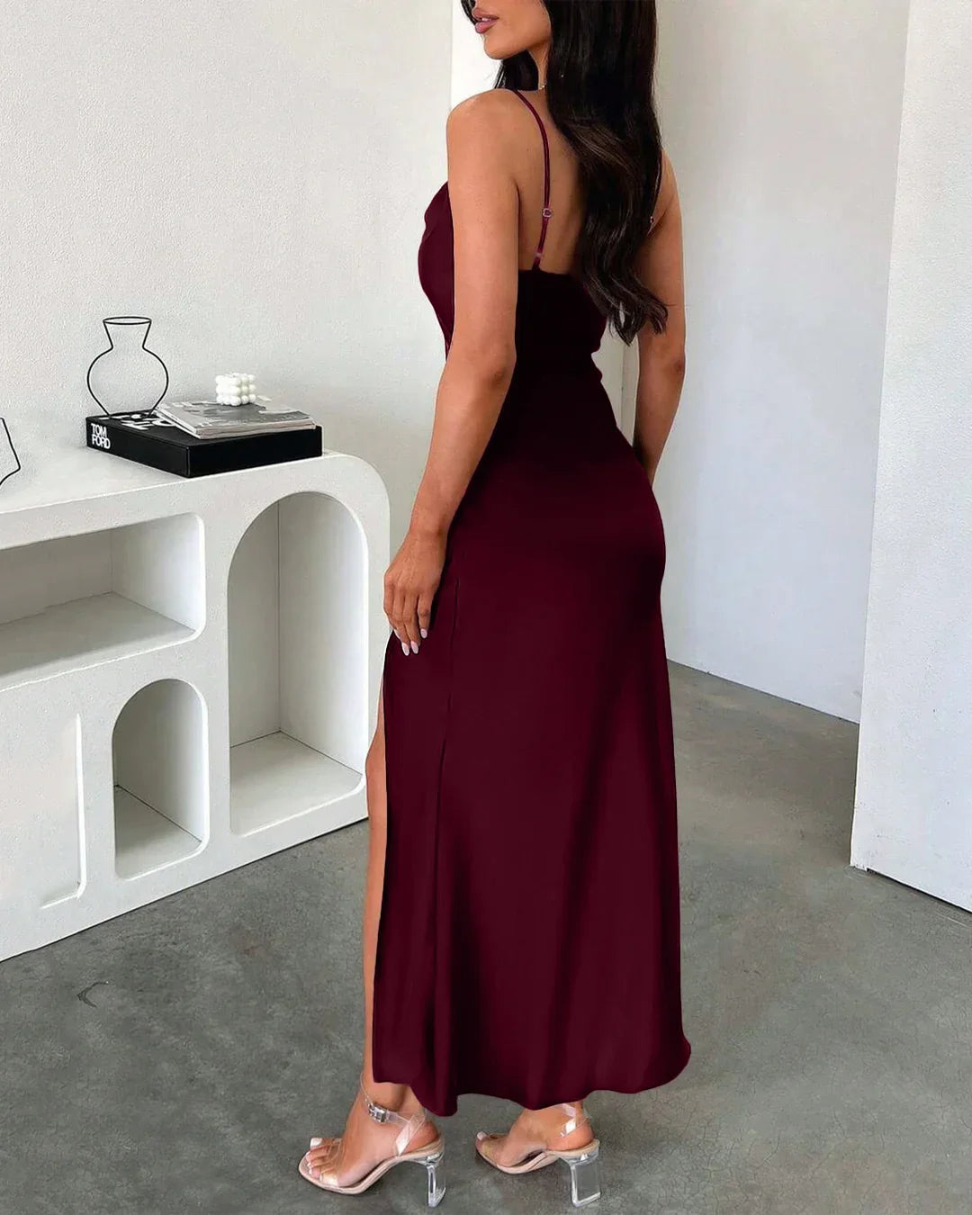 burgundy dress with silver heels Jluxlabel Women's Enchanted Drape Maxi Dress