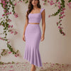 Ruched Crop Top & Asymmetric Hem Skirt Set in Lilac On Model For Women | Littlebox India